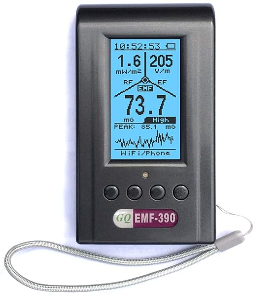 Advanced EMF Meter GQ EMF-390 3-in-1 EMF ELF RF Meter, Low-Band 5G Cell Tower Smart Meter WiFi Signal Detector RF up to 10GHz with Data Logger and 2.5Ghz Spectrum Analyzer