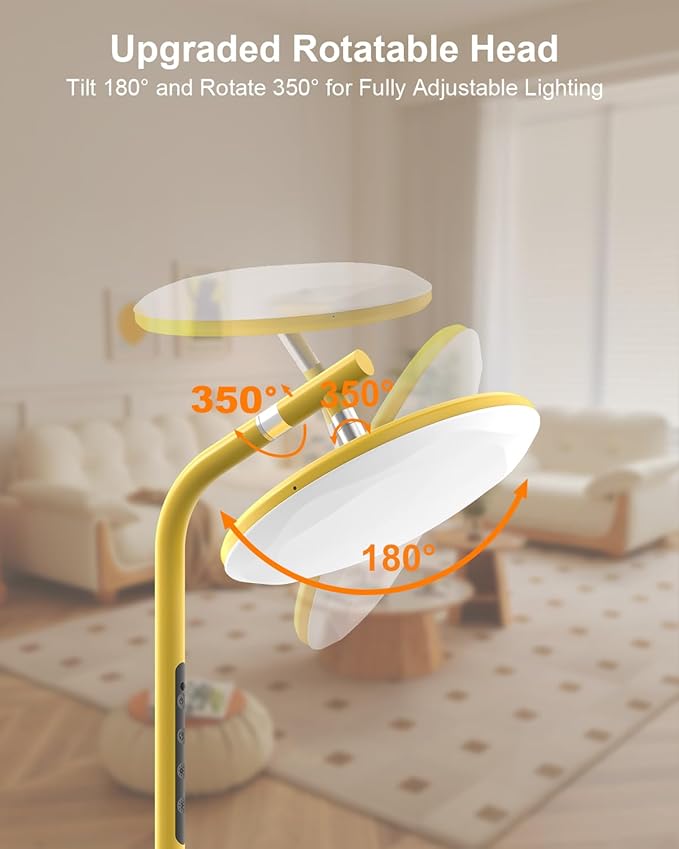 LED Floor Lamp, 32W Super Bright Standing Lamp with Remote Control, Modern Dimmable 69" Torchiere Tall Lamp, 350°Rotating Head Reading Floor Lamp for Living Room, Bedroom, Office, Gold