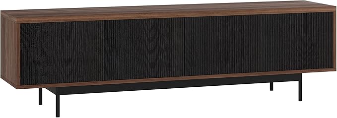 Henn&Hart Fluted TV Stand for TVs up to 75" with 2 Open-Concept Ribbed Storage Cabinets for Living Room, Family Room, or Office, Medium Walnut/Natural Black