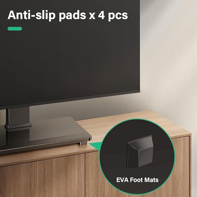 FURWOO Universal TV Stand for 27 to 65 inch LCD LED TVs 4 Level Height Adjustable TV Stand Base with Tempered Glass Base Table Top Stand Vesa 400x400mm