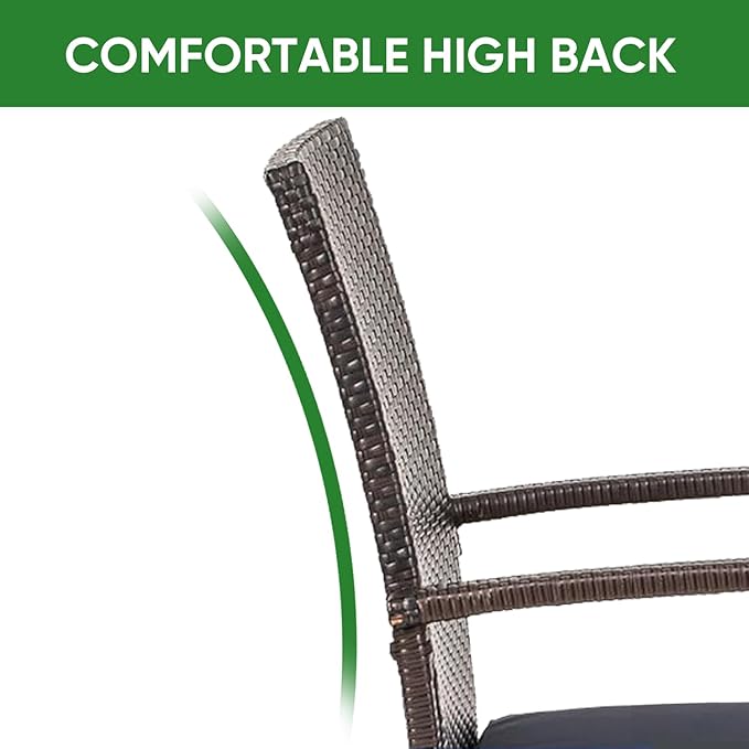 Outdoor Wicker Patio Dining Chairs with Padded Cushions Set of 2: Porch Rattan Chairs Club Chairs with High Back and Deep Seating 350lbs, Brown