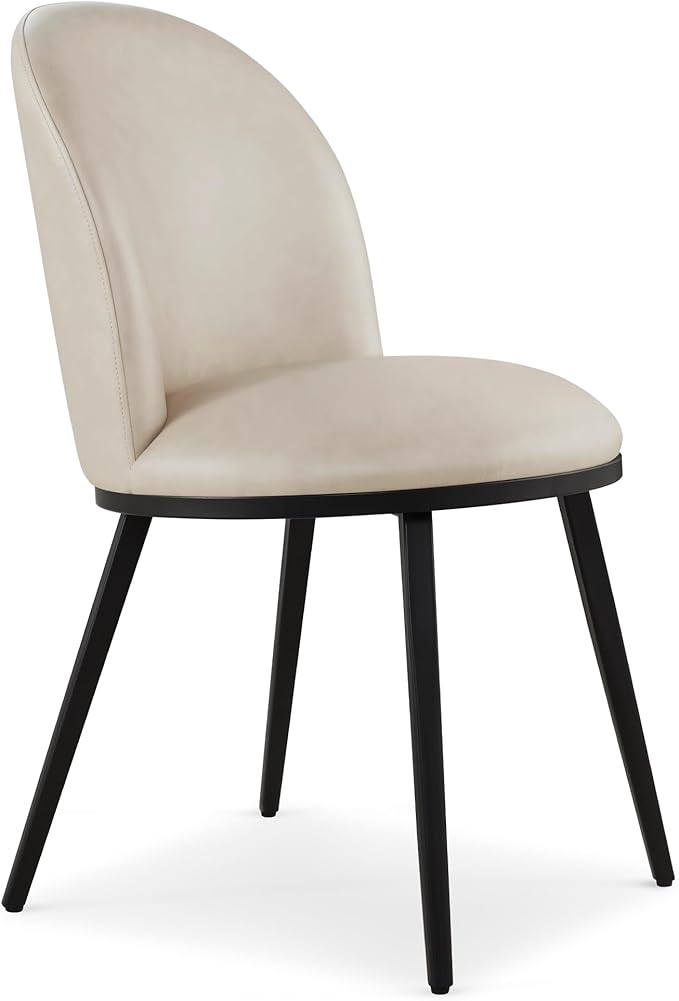 Dining Chairs Set of 2, Faux Leather Upholstered Dining Room Chairs with Ergonomic Backrest & Metal Legs, Modern Kitchen Side Chairs for Home, Restaurant, and Café, Cream Beige