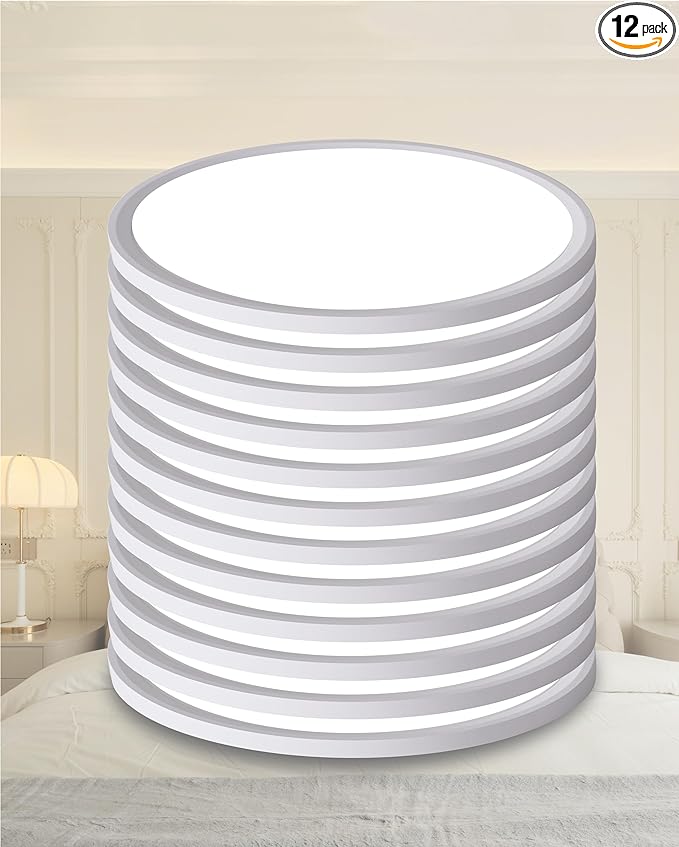 Led Flush Mount Ceiling Light,Round 12 Inch 24w 2520lm 3000k,4000k,6000k CCT Selectable,Flat Panel Super Slim Led Ceiling Light Fixture,for Living Dining Kitchen Bedroom Room (12Pack-White)