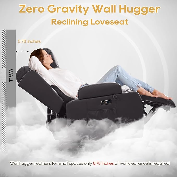 IPKIG Power Recliner Sofa with Flip-Up Backrest Console, USB & USB-C Ports, AC Outlet, LED Lights, Wall Hugger Recliners for Living Room, RV (Brown, 110.9" - 5 Seat) | Faux Leather, Zero Gravity, Dual Reclining, 2 Lumabr Pillow, Bluetooth Speakers