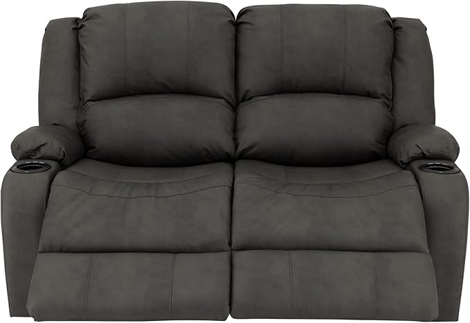 RecPro Charles 58" Powered Double RV Wall Hugger Recliner Sofa RV Loveseat with Upgraded 2023 Fabric (Gunmetal)