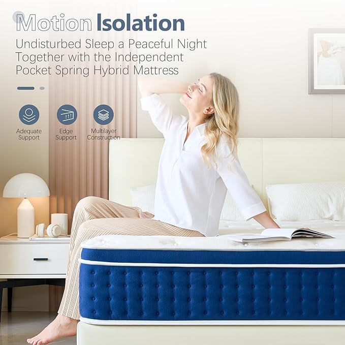 12 Inch Full Size Mattress, Hybrid Full Mattress with Pocket Spring and Memory Foam for Pressure Relief, Motion Isolation, Edge Support, Medium Firm Mattress in a Box, CertiPUR-US,Blue