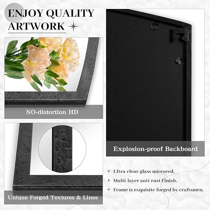 Hand-Forged Black Window Pane Mirror, 36 Inch Wide Window Mirror, Metal Frame Arched Decorative Mirrors, Antique Grid Wall Mirrors for Living Room, Bedroom, Entryway