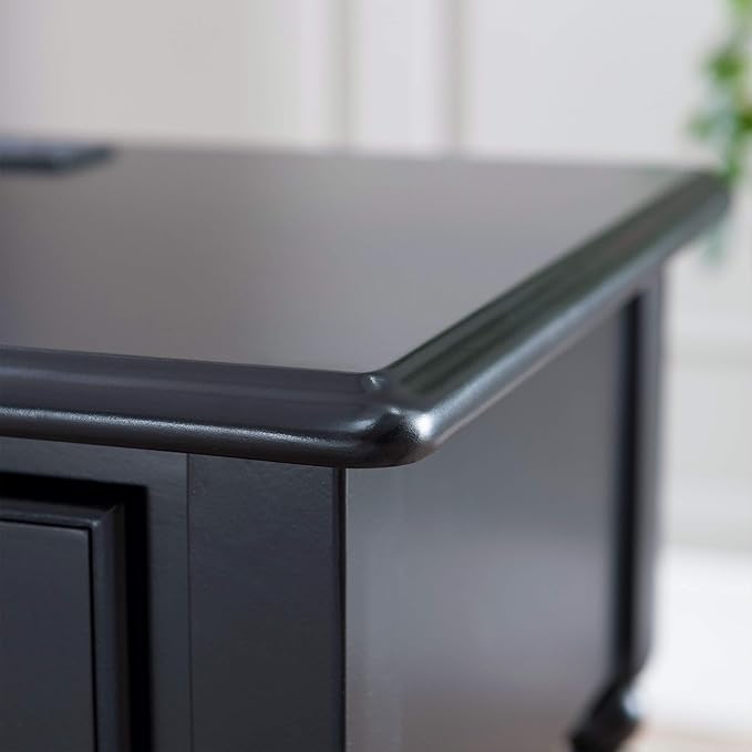 Leick Home Coastal End Table, Solid Wood, USB-C Charging Station, 1 Storage Drawer, Bottom Shelf, Easy-Assembly, For Bedroom/Living Room, Black Swan, 15.8 in. L x 24.0 in. W x 28.1 in. H, 20022-BK