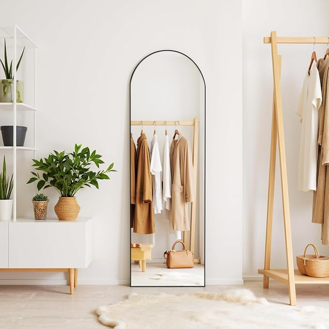 Mirror Full Length 59"x16" Arched Floor Mirror with Stand, Aluminum Alloy Frame & Shatterproof Glass Full Body Mirror, Freestanding Hanging or Leaning Wall Mirrors for Bedroom Closet Living Room