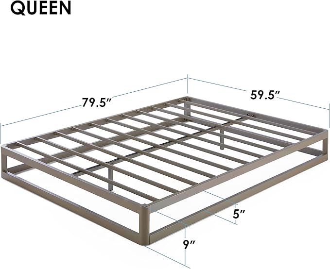 Mellow 9" Metal Platform Bed Frame w/Heavy Duty Steel Slat Mattress Foundation (No Box Spring Needed), Queen, Grey