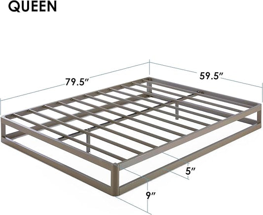 Mellow 9" Metal Platform Bed Frame w/Heavy Duty Steel Slat Mattress Foundation (No Box Spring Needed), Queen, Grey