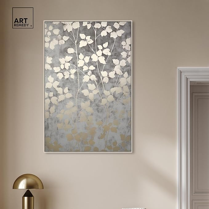 Art Remedy Silvery Gray Garden Canvas Elegant Floral Wall Art, Silver Frame, 30" x 45"