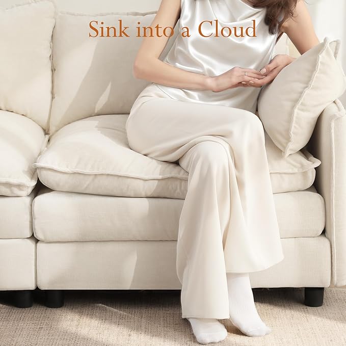 Vesgantti 108" Modular Sectional Sofa, Comfy Cloud Couch with Movable Ottoman Deep Seat Chenille L Shaped Modular Sofa, Sectional Couches for Living Room, Bedroom and Apartment, Beige | Sink-in Comfort, Height Adjustable, Easy Rearrangement, Extra-deep...