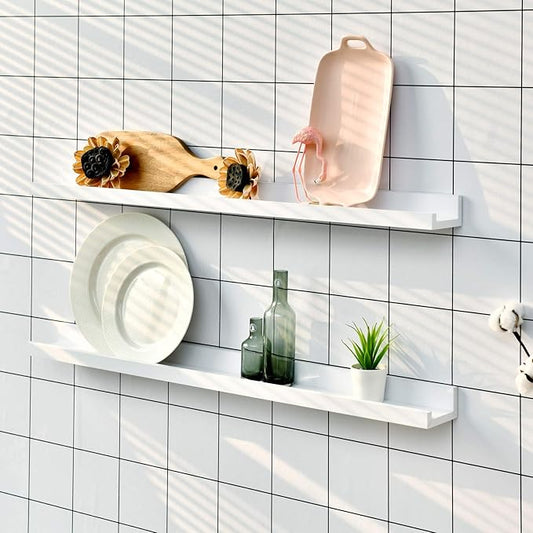 WELLAND Picture Ledge, Photo Ledge, Floating Ledge Wall Shelves, 48-inch, Set of 2, White