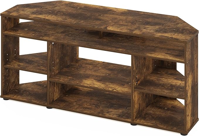 Furinno Jensen TV Stand, Corner Entertainment Center, TV Console for TV up to 55 Inch, for Living Room, Bedroom, Amber Pine