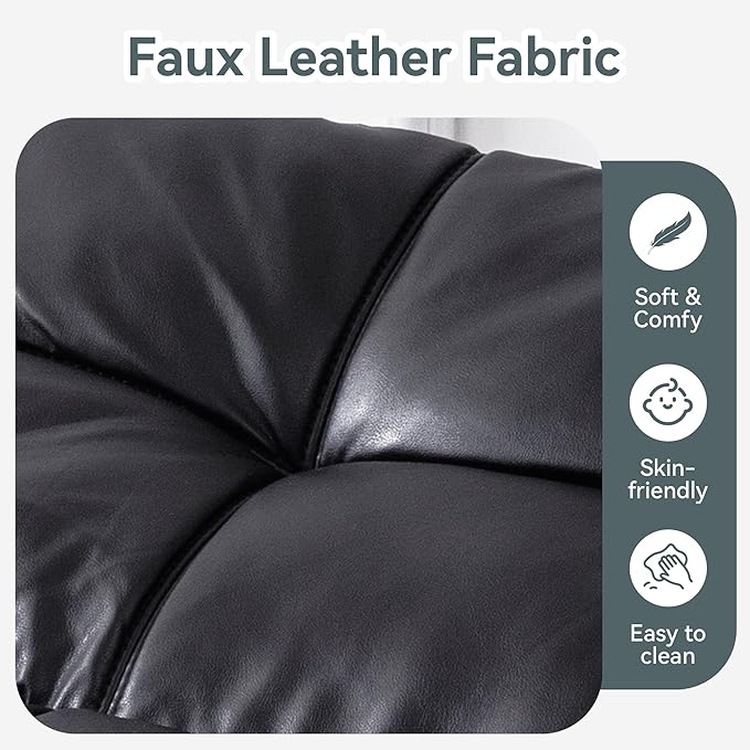 Futon Sofa Bed Convertible Couch, Black Faux Leather Sofa Bed with Memory Foam, Adjustable Backrest & Armrests, Multifunctional Small Loveseat Sleeper Sofa for Living Room, Apartment, Office