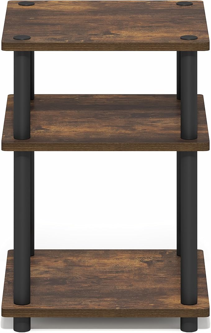 Furinno Turn-N-Tube Side Table, 3-Tier Square Modern End Table, Toolless Open Shelves Nightstand, Night Stand, Bedside Table, Easy Assembly, for Living Room, Bedroom, Amber Pine