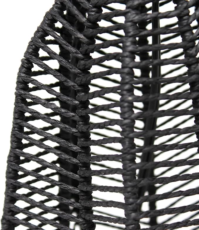Elegant Designs LT2106-BLK 21" Tall Boho Coastal Inspired Rustic Paper Rope Rattan Wicker Look Standard Table Desk Nightstand Lamp with Light Gray Fabric Linen Shade, Black