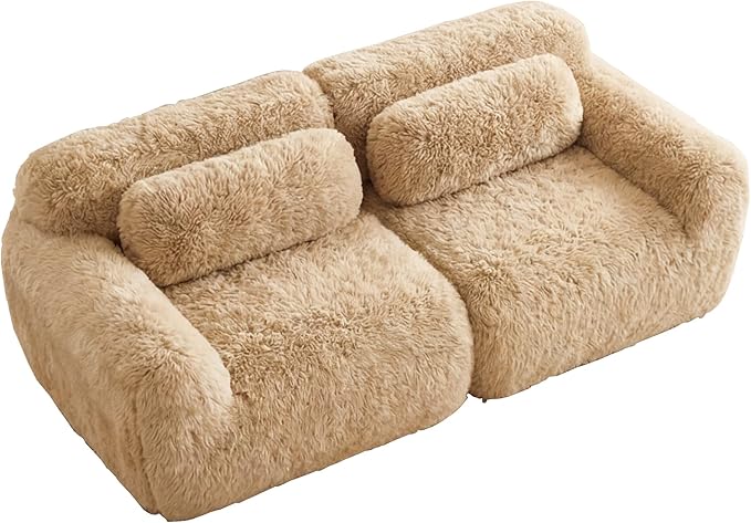 80.4-Inch Boneless Love Seat Couches in a Box, Modern 2 Seat Floor Modular Foam Cloud Sofa Faux Fur Loveseat Couch W/Angle Armrests for Home Apartments Bedroom