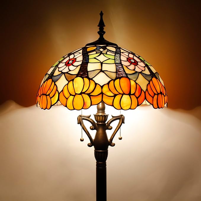 Tiffany Floor Lamp Stained Glass Standing Reading Lamp 16X16X66 Inches Antique Pole Corner Light for Bedroom Living Room Home Office (Yellow Flowers)