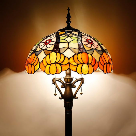 Tiffany Floor Lamp Stained Glass Standing Reading Lamp 16X16X66 Inches Antique Pole Corner Light for Bedroom Living Room Home Office (Yellow Flowers)