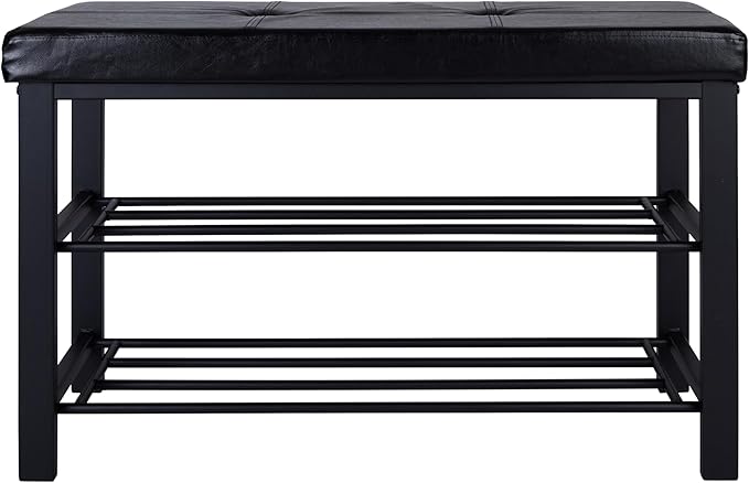 Simplify Storage Bench, Shoe Rack, Ottoman, Tufted, Padded Seating for Entryway, Bedroom, Closet & Hallway, Black
