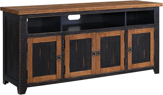 Martin Svensson Home Foundry 65" Black and Honey Solid Wood TV Stand with Storage