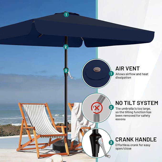 AreShark 8 X 10 FT Large Rectangular Patio Umbrella with Valance, Outdoor Table Market Umbrella w/Crank & 8 Ribs, Rectangle Outdoor Umbrellas for Garden, Deck, Yard and Poolside, Black