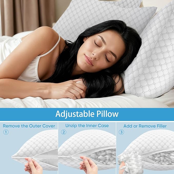 OAISZ Shredded Memory Foam Pillow, Queen Size Cooling Adjustable Firm Bed Pillow for Sleeping, Washable Removable Cover, Ideal for Side, Back & Stomach Sleepers