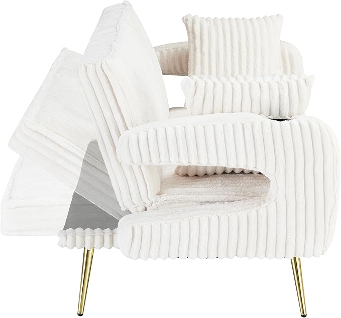 Luxury Plush Corduroy Upholstered Futon Sofabed Living Room Loveseat Sofa Convertible Sleeper Couch Bed with Style Armrests,Cupholders and Pillows, Love Seat Sofa&Couch for Home/Studio/Apartment