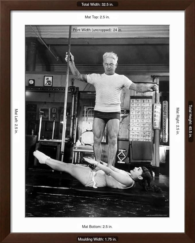 ART.COM Wall Premium Photographic Print Opera Singer Roberta Peters Balancing Her Trainer, Joseph Pilates, on Her Operatic Breadbasket on Brown Frame by Michael Rougier, 32" x 40"