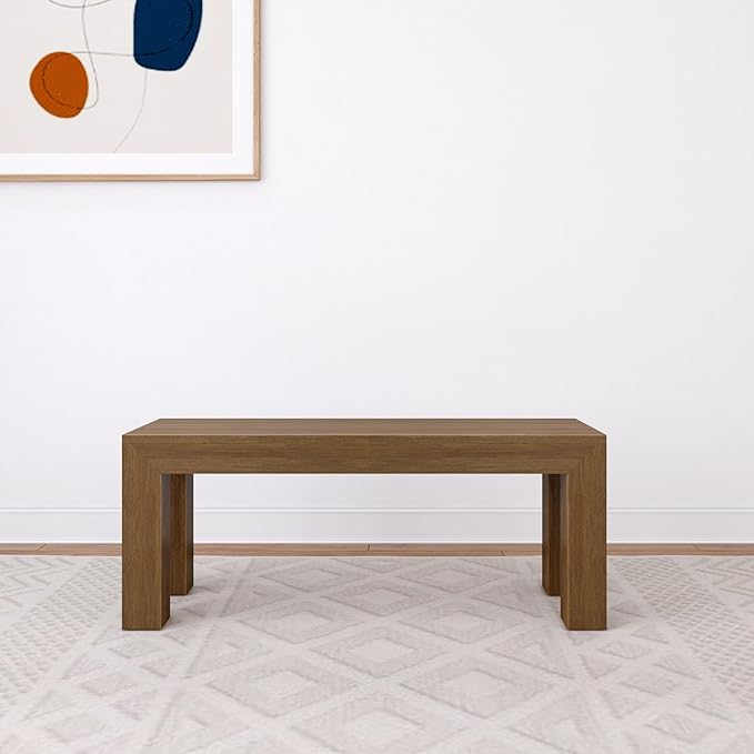 Plank+Beam 49 Inch Dining Bench for Dining Room, Bench for 60 Inch Table Kitchen Dining Seat, Wooden Outdoor Bench, Solid Wood Entryway Bench, Pecan Wirebrush
