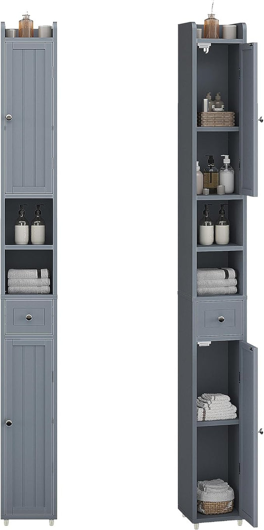 ChooChoo Narrow Bathroom Storage Cabinet with Adjustable Shelves, Tall Storage Cabinet with 2 Doors and 1 Drawer, Freestanding Cupboard for Small Spaces, Grey