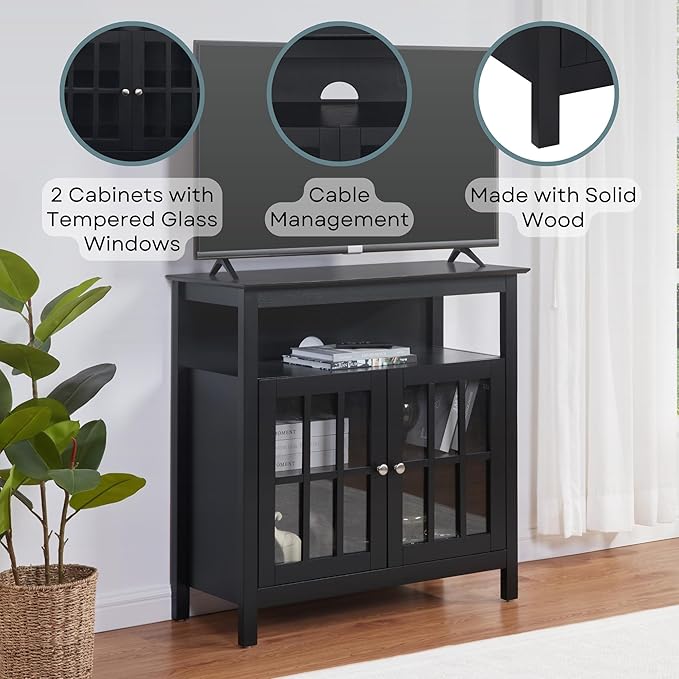 Convenience Concepts Big Sur Highboy TV Stand 36" - Modern Entertainment Center For TVs up to 40", Storage Cabinet for Dining, Living Room, & Entryway, Console Hall Table with Shelves, Black