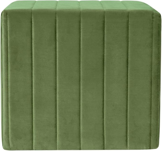 Spatial Order Modern Channel Tufted Velvet Ottoman | Spatial Order Home Décor | Ottoman for Living Room & Bedroom - Green