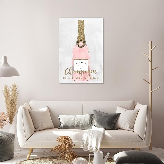 Drinks and Spirits Wall Art Canvas Prints 'Champagne Mind Glitter' Champagne