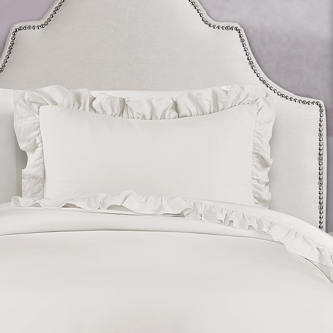 Lush Decor - Comforter Set, Soft Ruffled Bedding with Matching Sham, Cozy Essentials, Elegant Bedroom Decor (Reyna White, Twin XL)