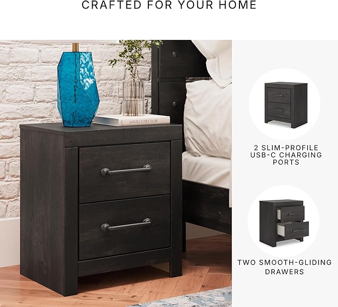 Signature Design by Ashley Delmorta Casual 2-Drawer Nightstand with USB Ports, Gray