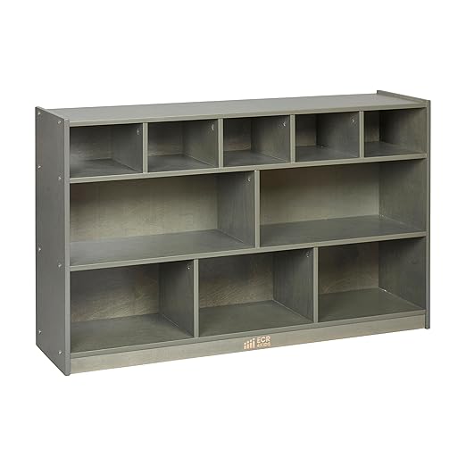 ECR4Kids 5+5 Cubby and Storage Mobile Tray Cabinet, Classroom Furniture, Grey Wash