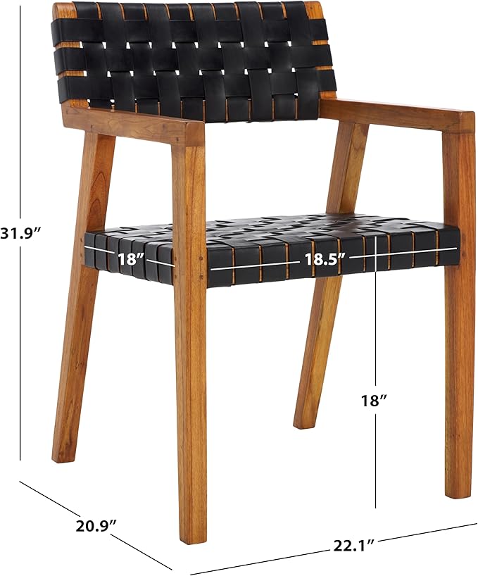SAFAVIEH Home Collection Cire Black Faux Leather/Natural Solid Wood Dining Chair