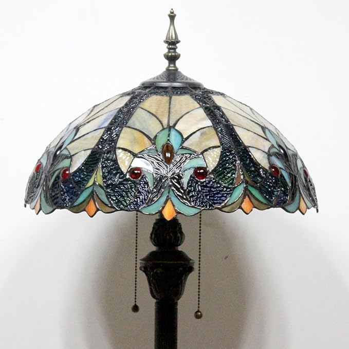WERFACTORY Tiffany Floor Lamp Blue Yellow Liaison Stained Glass Standing Reading Light 16X16X64 Inches Antique Pole Corner Lamp Decor Bedroom Living Room Home Office S160E Series