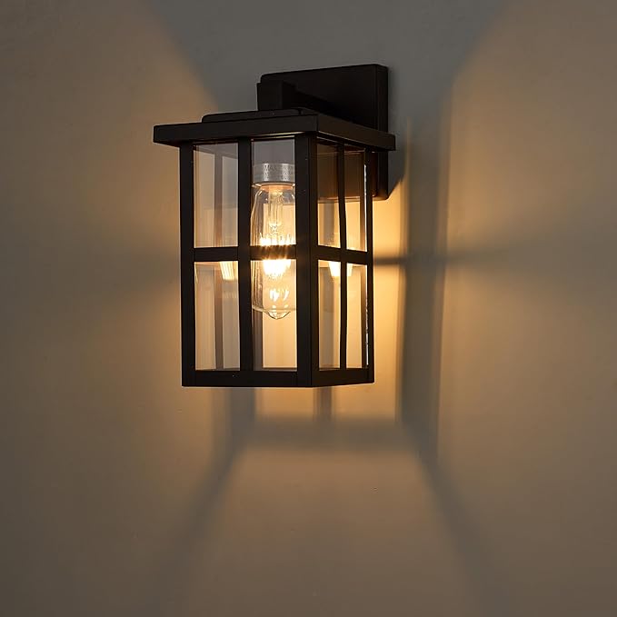 MICSIU 2-Pack Bronze Outdoor Wall Light Fixtures, 11" Modern Farmhouse Exterior Wall Mount Lantern with Clear Glass, Anti-Rust Square Sconce for House Porch Garage, Oil Rubbed Bronze