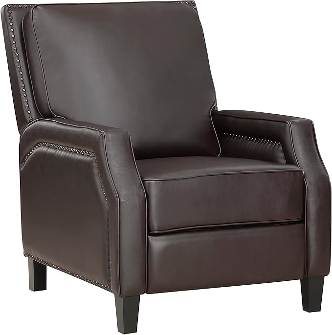 Lexicon Pushback Recliner Chair, Faux Leather Armchair Push Back Recliner, Nailhead Trim, Solid Wood Legs, Easy Assembly for Living Room/Office/Apartment, Dark Brown
