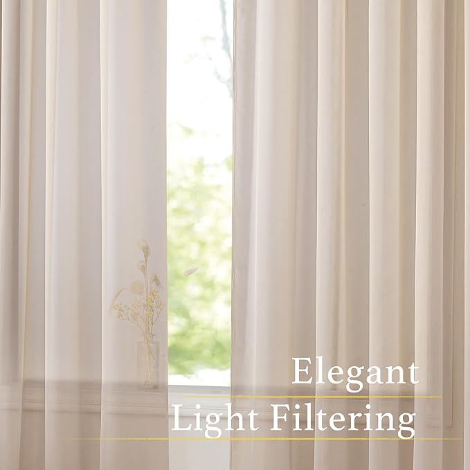 NICETOWN Long Sheer Curtains for Living Room, Rod Pocket Soft Voile Sheer Window Treatments Elegant & Airy with Light Filtering for Kids Room, Taupe, W60 x L95, 4 Panels