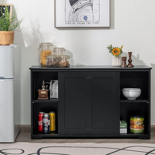 NAFORT Wooden Buffet Cabinet Sideboard with Sliding Doors, Kitchen Storage Console Table, Accent Coffee Bar with Adjustable Shelf for Living Room, Dining Room (Black, 13" D x 42" W x 23.5" H)