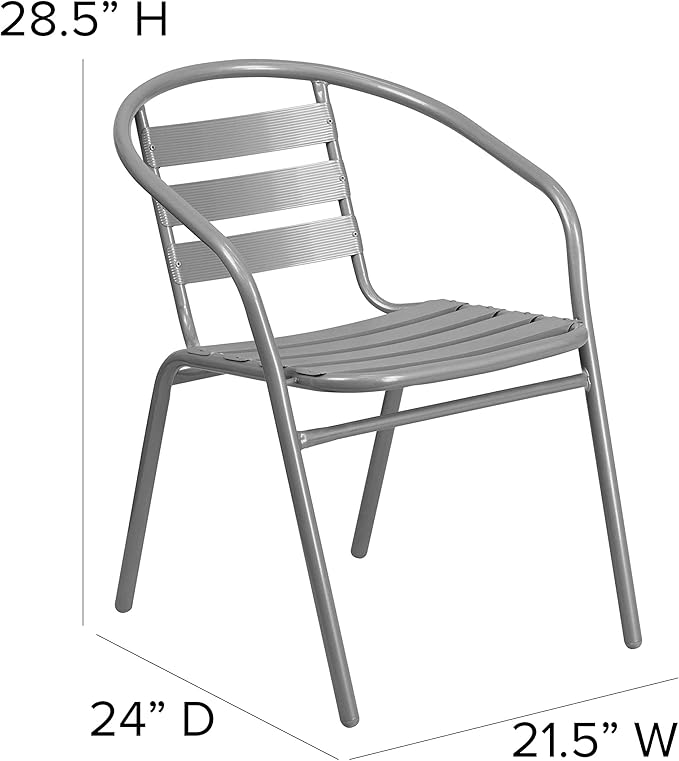 Flash Furniture TLH-0732SQ-017CSV4-GG Lila 31.5'' Square Glass Table with 4 Metal Aluminum Slat Stack Chairs, Silver