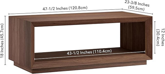 Henn&Hart 48" Rectangular Coffee Table with Open Storage Shelf for Living Room, Family Room, or Office, Medium Walnut