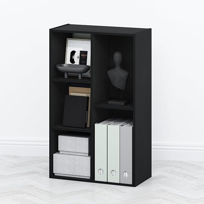 Furinno TOMI TV Stand, 5-Cube Entertainment Center with Open Shelf, Reversible TV Console, for Living Room, Bedroom, Home Office, Blackwood