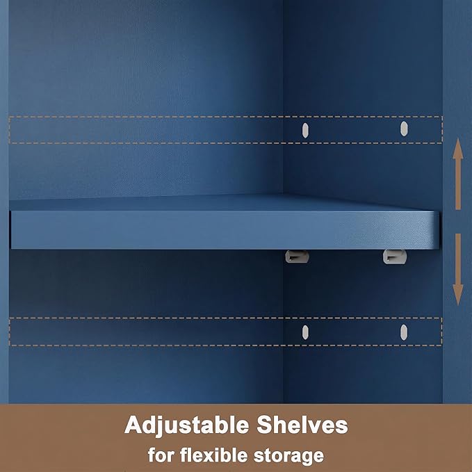 ChooChoo Narrow Bathroom Storage Cabinet with Adjustable Shelves, Tall Storage Cabinet with 2 Doors and 1 Drawer, Freestanding Cupboard for Small Spaces, Blue