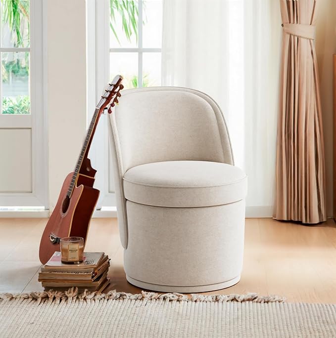 Swivel Accent Chair Set of 2, 360° Swivel Round Chair with Hidden Storage, Modern Small Barrel Armchair for Living Room/Bedroom, Beige